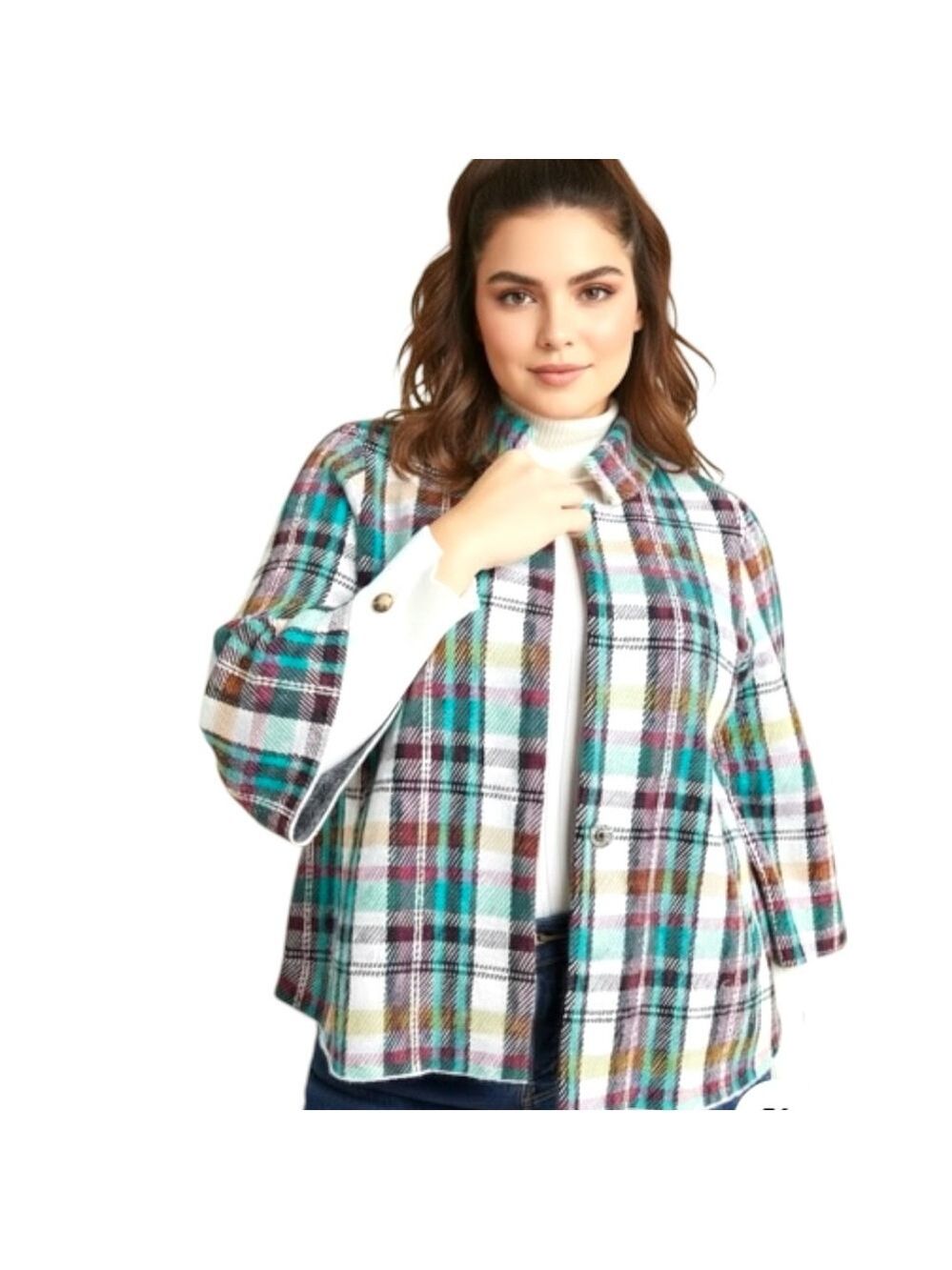 Anthropologie Colorful Plaid Knit Blazer Cardigan Jacket XS Modern Casual Dress